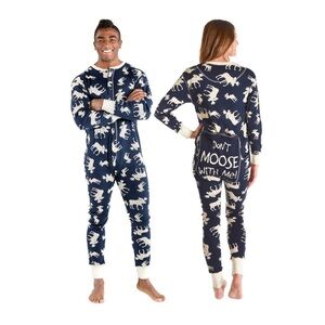 Flapjack Classic Moose unisex Adult Blue Onesie size large